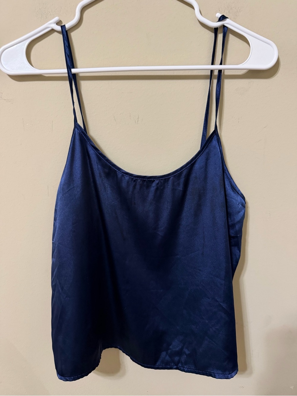 Satin Navy Spaghetti Strap Camisole medium cropped nwot y2k retro